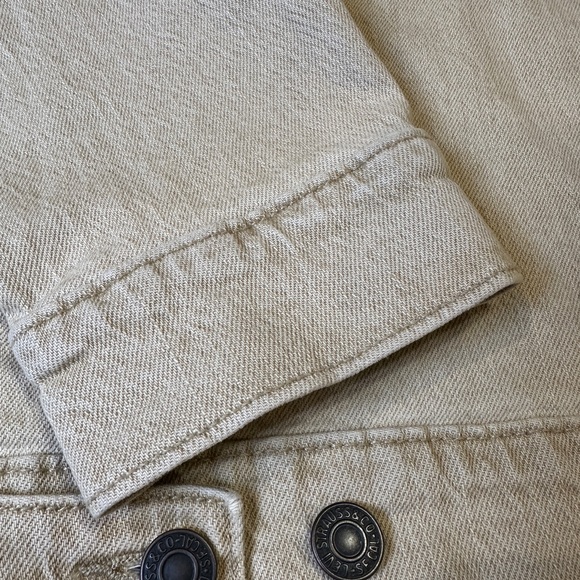 Levis Premium Stock Trucker Jacket Mens Small Khaki Corduroy Collar Cotton Blend - Picture 13 of 15